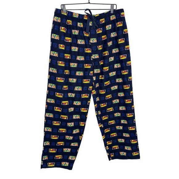 Lounge License Plates Pull On Flannel Bottoms House Pants Navy Varsity Cotton XL - Picture 1 of 4
